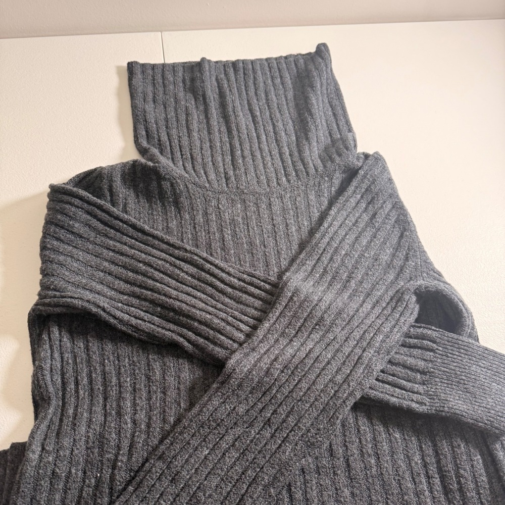 Loft Outlet Charcoal Gray Ribbed Cowl Neck Sweater Dress Small